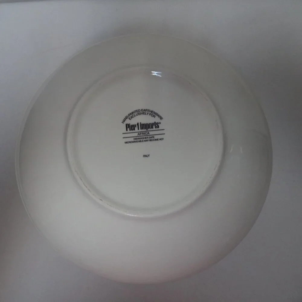 Pier 1 Africa Vtg Hand Painted Earthenware Bowl Set 4 Italy Elephant Lion Zebra